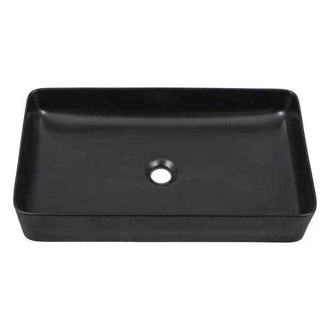 Black rectangular vessel sink for bathrooms, above counter porcelain ceramic lavatory vanity basin modern 24 by 14 inch.