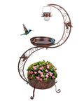 Outdoor Metal Standing Bird Bath With Solar Lamp Vintage Style Garden Birdbath Pedestal With Flower Planter 36 Inches Tall