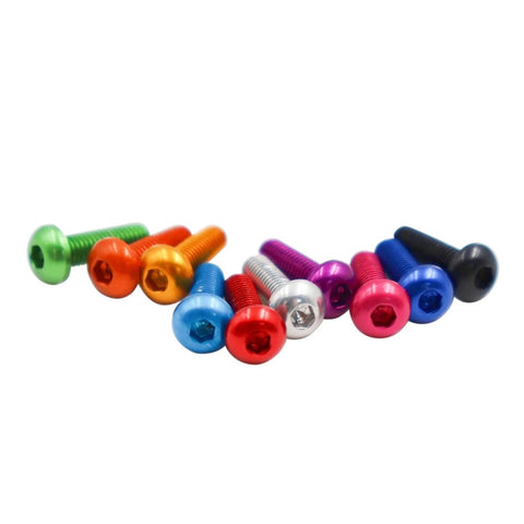 M3x5mm mushroom-head hex socket screws, 10 pcs, 7075-T6 aluminum, assorted colors