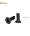 Tough As Nails M4 T20 Torx Screws Flat Head Machine Fasteners 10.9 Grade Alloy Steel Black Oxide Finish 20 Piece Set with 12mm length.