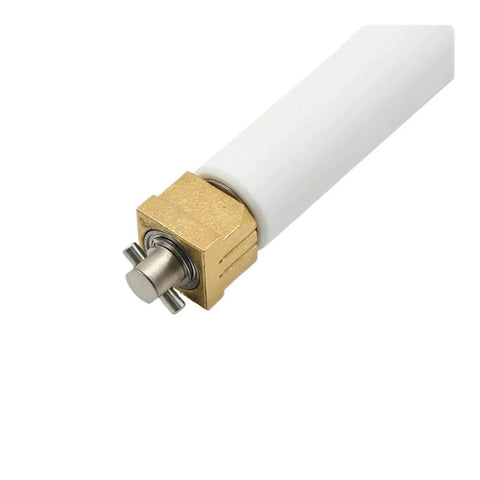 Close-up of a Five Pack Platen Roller And Paper Feed Transport Kit For Label Printers, showing a white roller with brass component.
