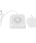 Ultra Compact Portable USB Dishwasher For Kitchen Sink, White Ultrasonic Cleaner with USB cable and apple-shaped base.