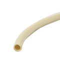 Close-up of sand-colored 1/4 inch drip irrigation tubing, 50 ft length. One Quarter Inch Drip Irrigation Tubing Fifty Foot Length For Drippers Drip Emitters And Drip Systems Sand Colored Polyethylene Perfect For Gardens Lawns Planters And Pots Plug And Play Flexible Low Flow Tubing For Home Irrigation.