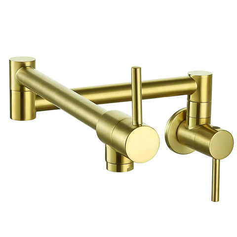 Pot Filler Folding Faucet Wall Mount Solid Brass With Swing Arm Brushed Gold Finish Stretchable Kitchen Sink Faucet For Single Hole Install Two Handle Modern Design Space Saving And Durable