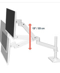 Level Up Your Desk Game With This Solid White Monitor Stand Featuring A Smooth Robotic Lifting Arm For No Sweat Height Adjustments And Clean Workspace Vibes. Adjustable monitor arm showing height adjustment to 13".