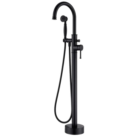 Premium Floor Mount Bathtub Faucet With Removable Sprayer, High Flow Roman Tub Filler Crafted From Solid Brass, Sleek Matte Black Finish That Hits Different To Level Up Your Bathroom Vibe Game