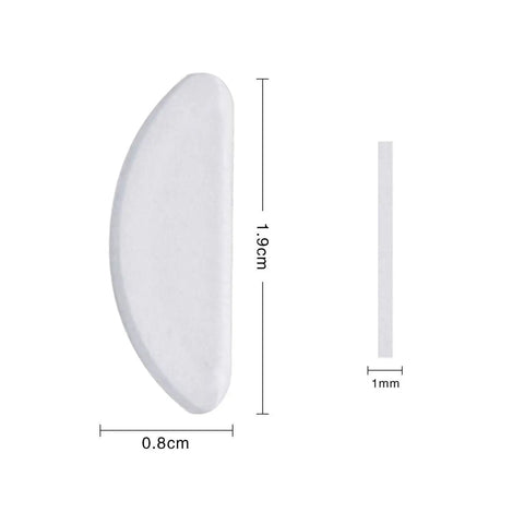 Side view and dimensions of 30 Pairs Silicone Nose Pads For Eyeglasses And Sunglasses No Slip 1mm Clear Replacement Pads