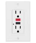 Heavy Hit Smart GFCI Outlet With Built Tough Safety Shutters And Slick 15 Amp 120 V Wall Socket front view showing reset and test buttons.