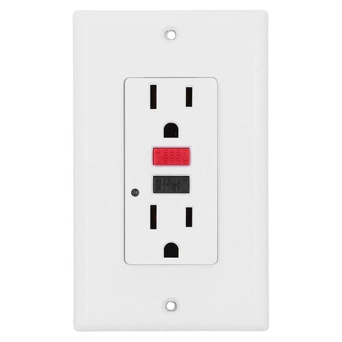 Heavy Hit Smart GFCI Outlet With Built Tough Safety Shutters And Slick 15 Amp 120 V Wall Socket front view showing reset and test buttons.