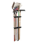 Vertical Hand Tool Rack For Open Trailers Holds Up To Six Straight Handle Tools Like Shovels Rakes And Hoes With Secure Upright Storage And Rubber Grommets To Prevent Shifting Heavy Duty Lawn Care And Landscaping Equipment Organizer Made In The USA.
