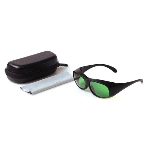 Top Shelf Laser Safety Glasses Delivering Knockout Eye Protection For 635Nm 808Nm And 980Nm Diodes with durable case and microfiber cloth.