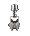 Badass Heavy Duty Groove Spring Universal Wheel And 304 Stainless Steel Track Roller Caster For Sliding Gate Rolling Smooth With V Type Bracket, side view.