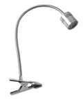 Heavy Duty Flexible Gooseneck Work Light With Dual Clamp Options For Home Or Office Spot Lighting On CNC Machines Lathes And Industrial Scenes Featuring Iron Grip Lamp Fixture, showing silver lamp head and metal clamp.