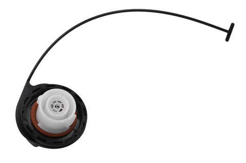 Side view of GM Genuine Parts GT330 Fuel Tank Filler Cap Replacement For Cars And Trucks with attached tether and seal.