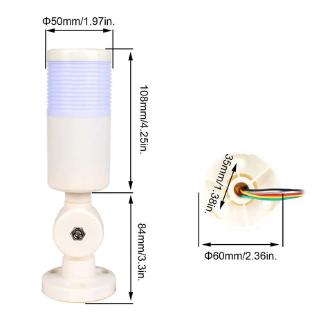Three Color All In One Industrial Warning Light With Red Yellow Green LEDs Rotating Base No Buzzer Bright High Visibility Signal Tower Light For Worksites And Traffic Areas dimensions