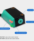 Diffuse Photoelectric Sensor With Background Suppression Not Affected By Object Color NPN Output, showing mounting holes and indicator lights