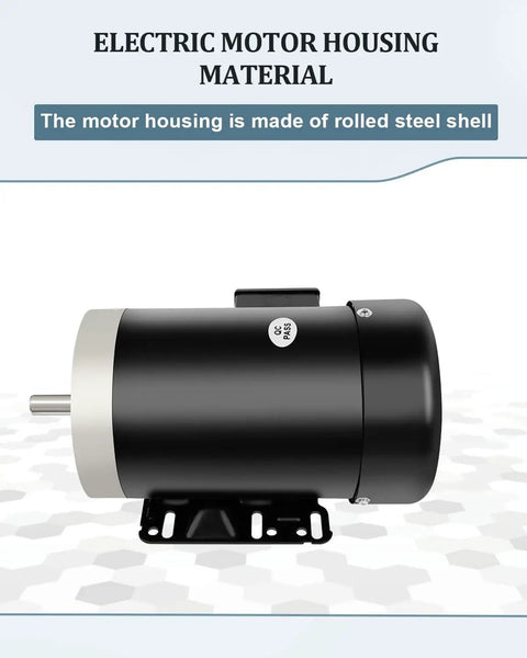 Side view of Beefy 1.5HP Electric Motor For Air Compressors with rolled steel housing and five eighths inch shaft