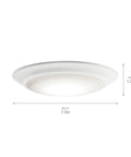 Horizon 7.4 Inch LED Downlight Ceiling Light 3000K White, Sleek Dimmable Modern Fixture, side view with dimensions, 43848WHLED30T