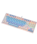 Compact Mechanical Gaming Keyboard With Wired USB Setup And Sweeping RGB Backlighting For Silky Smooth Typing And Slick Session Play Featuring Chunky Tactile Keys Ergonomic Form Factor And Top Tier Build Quality You Need, displaying colorful RGB lighting.