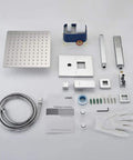 Ceiling Mount Rain Shower System With 10 Inch Square Rain Head And Brass Handheld Shower Brass Mixer Valve And Trim Kit components