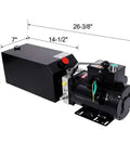 Heavy Duty Single Acting Hydraulic Power Unit With Steel Reservoir Pump For Dump Trailer Lift Gate Log Splitter Car Lift And Hydraulic Equipment Black Heavy Load side view, dimensions shown.