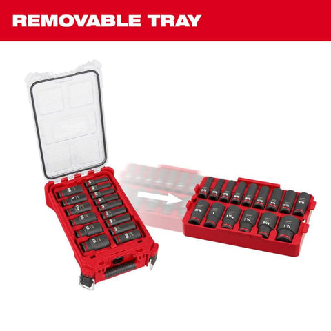 Shockwave Impact Duty Half Inch Drive Socket Set SAE Fifteen Piece DT 49 66 6802 with removable tray in red case