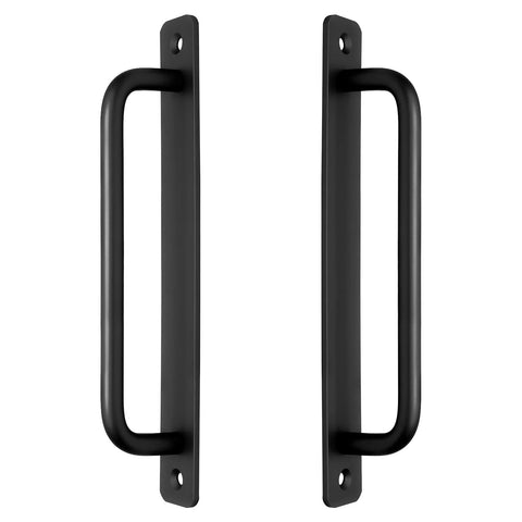 2 Pack Aluminum Alloy Sliding Barn Door Handles With Mounting Plates Black Finish 8.5 Inch Total Length 192 Mm Hole Center Gate Door Pulls