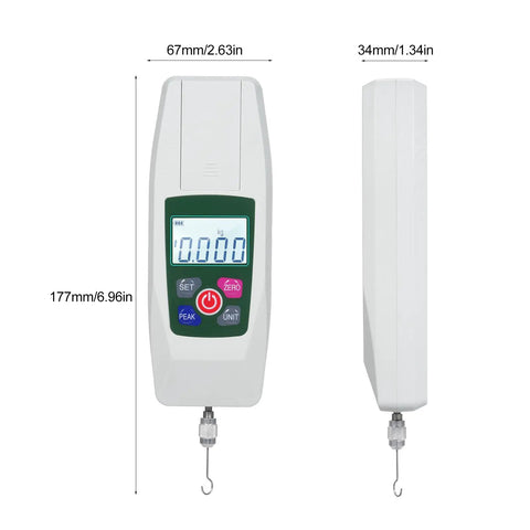 Workhorse Digital Push Pull Force Gauge Portable Dynamometer With Auto Shutdown Real Time And Peak Modes Four Unit Conversion Tension And Pressure Tester Handheld Meter For Diy Lab And Industrial Use, 177x67x34mm, ABS+steel