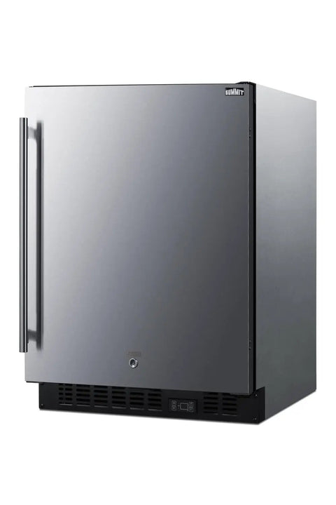 Built Tough 24 Inch All Freezer Stainless Finish Ada Compliant Frame 3 Point 7 Cu Ft Frost Free view of front with lock.