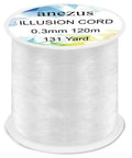 Clear Monofilament Fishing Line 0.3mm 131 Yards Nylon String Cord spool shown with label detailing size and length.
