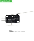 10 Pack Lead Limit Switch With Long Hinge Lever SPDT 1NO 1NC Snap Action Micro Switch V153 1C25, close-up view