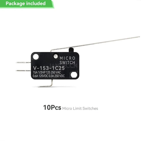 10 Pack Lead Limit Switch With Long Hinge Lever SPDT 1NO 1NC Snap Action Micro Switch V153 1C25, close-up view