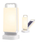 Solar Camping Lantern With 6000mAh Rechargeable Battery Up To 80 Hours Of Light featuring dual solar panels on white base