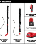 Badass 12V M12 Ready Drain Snake And Toilet Auger Combo Kit with 6' toilet auger and 4' urinal cleaner included.