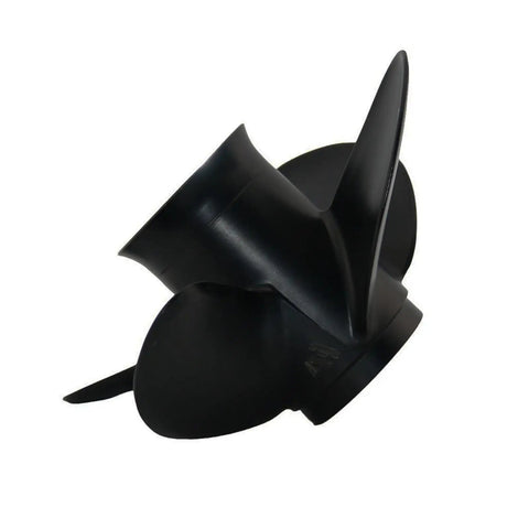 Outboard Propeller 10.3x13 Pitch Four Blade Beefed Up Aluminum Right Hand 13 Spline For Mercury Mariner Marathon Seapro displayed side view
