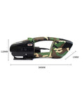 Solid Heavy Lifter Portable Electric Strapping Machine With 3000 Mah Battery, side view showing camo design and dimensions.