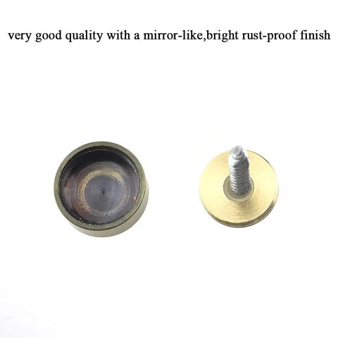 Slick Brushed Copper Mirror Screws With Solid Brass Washers Zero Hassle Install Decorative Fasteners For Bathroom Mirrors Kitchen Backsplash And Weekend Handy Work Projects 8 Pairs showing reflective caps and screws.