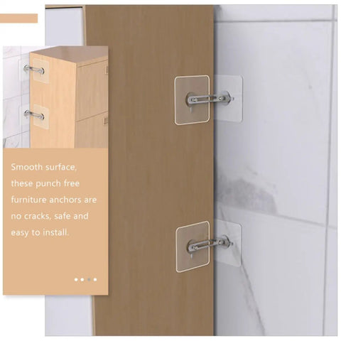 4 Piece Anti Tip Furniture Anchor Kit Punch Free Dresser Anchors With Stainless Steel And Acrylic, easy install on dresser