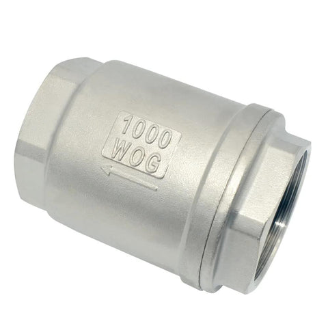 Megairon 2 in NPT female inline check valve, spring-loaded, stainless steel SS316 CF8M, 1000 WOG
