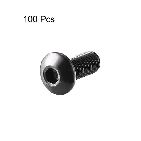 Rock Solid Button Head Hex Socket Cap Screws M2.5x6mm Thread 10.9 Grade Black Alloy Steel Hefty 100 Pack shown from side
