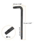 5 Piece T25 Security Tamper Proof Torx Star Bit Set With Long Arm L Shaped Wrenches For Automotive And Home Repairs In Carbon Steel Black Finish, T25 bit 73mm