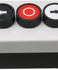 3 Button Industrial Control Station With Up And Down Arrows Center Stop Button Built Tough White And Black Housing Heavy Duty