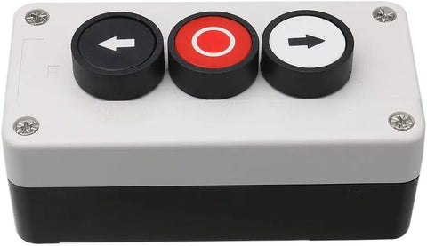 3 Button Industrial Control Station With Up And Down Arrows Center Stop Button Built Tough White And Black Housing Heavy Duty