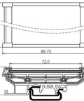 Technical drawing of PCB DIN Rail Mount Carrier For 35mm Wide Rails, showing dimensions for 100x72mm circuit board fitment.