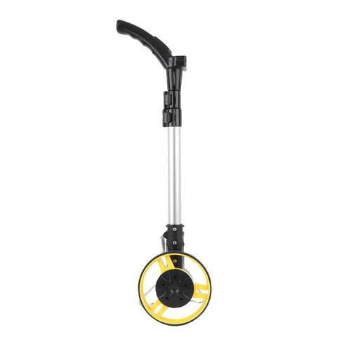 Sonew Digital Distance Measuring Wheel with LCD Display – Hand Push Folding in a vertical position showing the yellow 159mm rubber wheel.