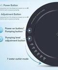 Smart Desk Water Dispenser With 8 Level Pumping Portable Detachable Design Anti Slip Base For Hands Free Use Ideal For Bedroom Office Home Car Kitchen White control panel with buttons and pumping levels.