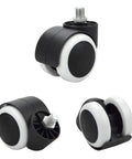 Rock Solid Heavy Duty Caster Wheels With 50mm Smooth Rolling Action And Universal Threaded Rod Fitment For Office Chairs And Furniture, set of 5 black and white wheels.