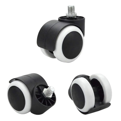 Rock Solid Heavy Duty Caster Wheels With 50mm Smooth Rolling Action And Universal Threaded Rod Fitment For Office Chairs And Furniture, set of 5 black and white wheels.