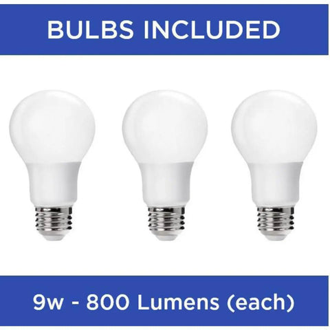 Bulbs included for Three Light LED Fan Light Kit in Antique Bronze with White Washed Alabaster Glass Shades, 9w 800 lumens each.