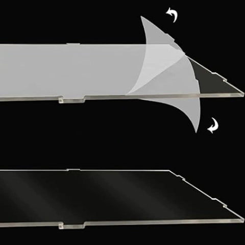 Protective film being removed from Dustproof Acrylic Display Box For Lego 75375 Airship Model, revealing clear acrylic panel.